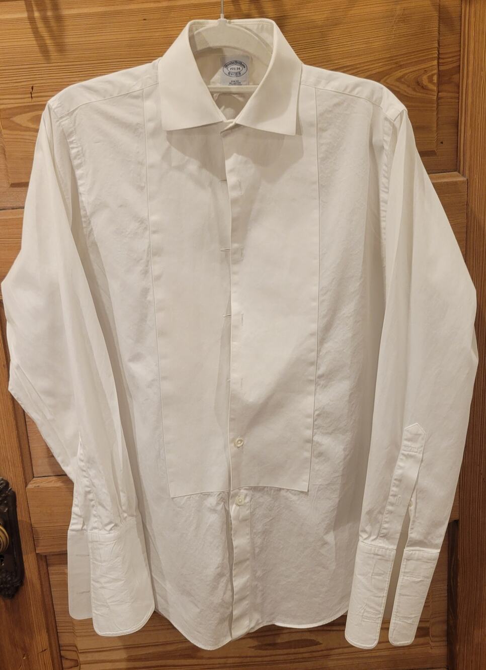 Brooks Brothers Formal Tuxedo Shirt Men 15.5-34 Slim Fit White French Cuff Pleat
